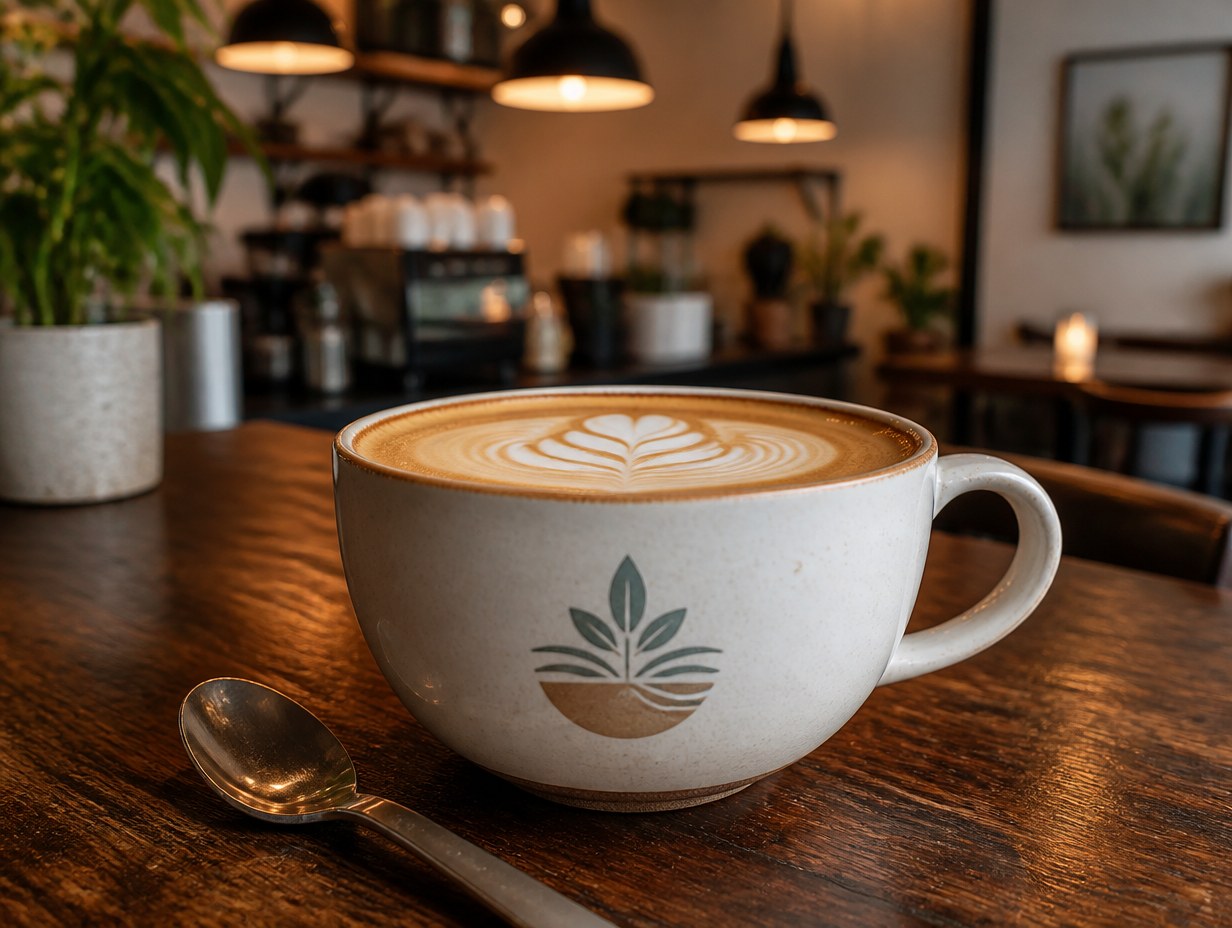 AI-generated latte mug mockup sample