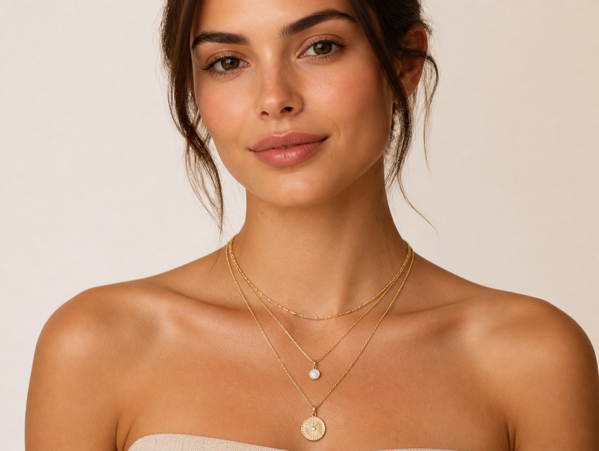 AI-generated layered necklace mockup sample