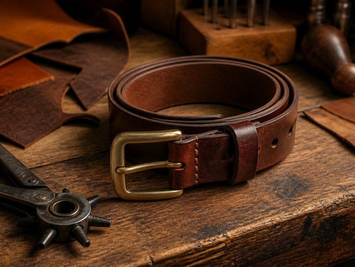 AI-generated leather belt mockup sample