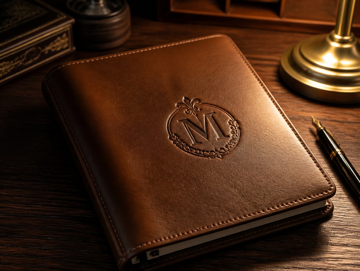AI-generated leather binder mockup sample