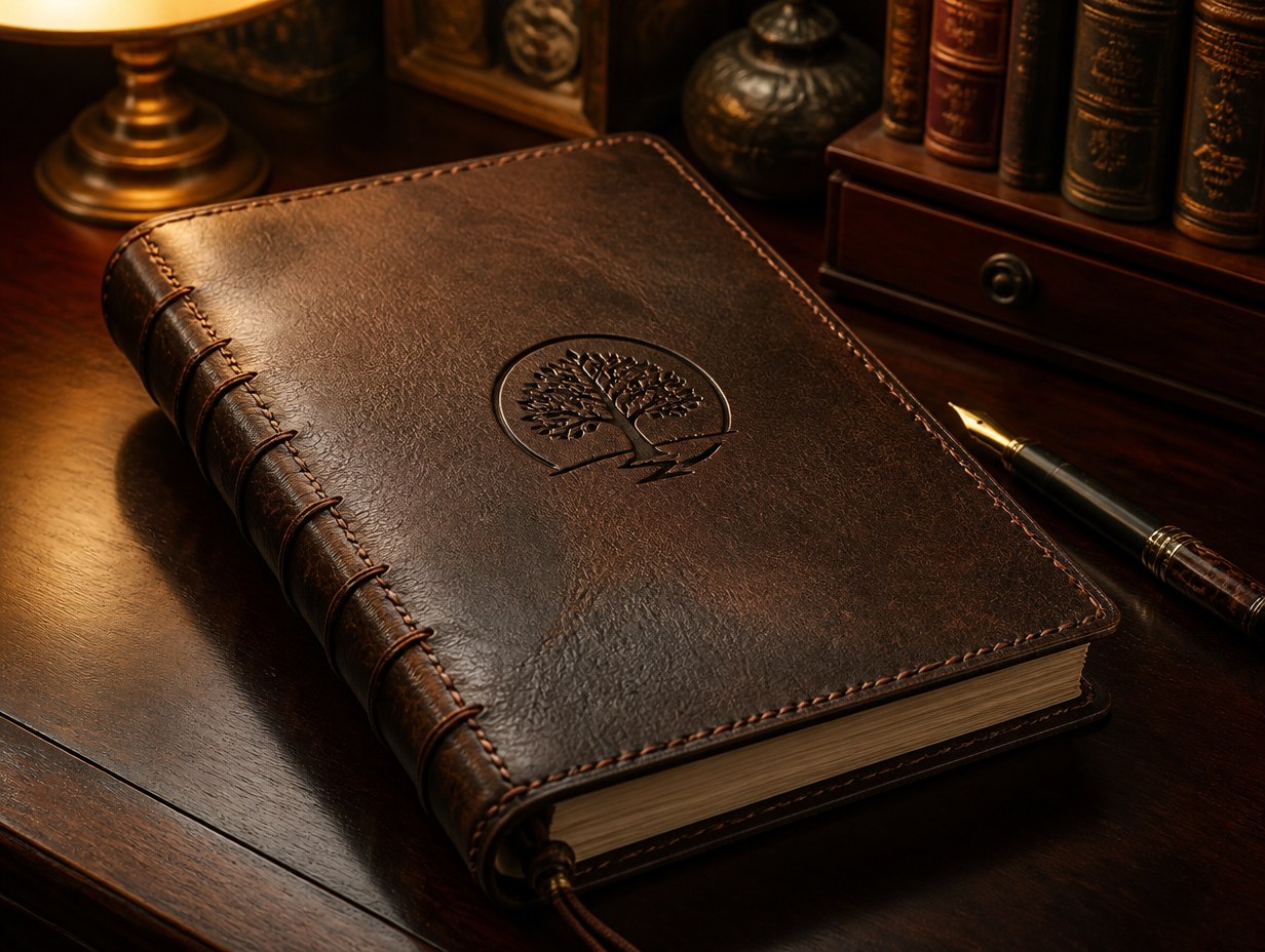 AI-generated leather-bound book mockup sample