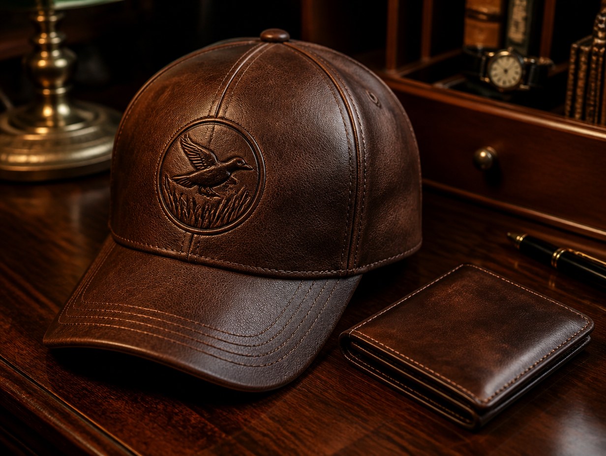 AI-generated leather cap mockup sample