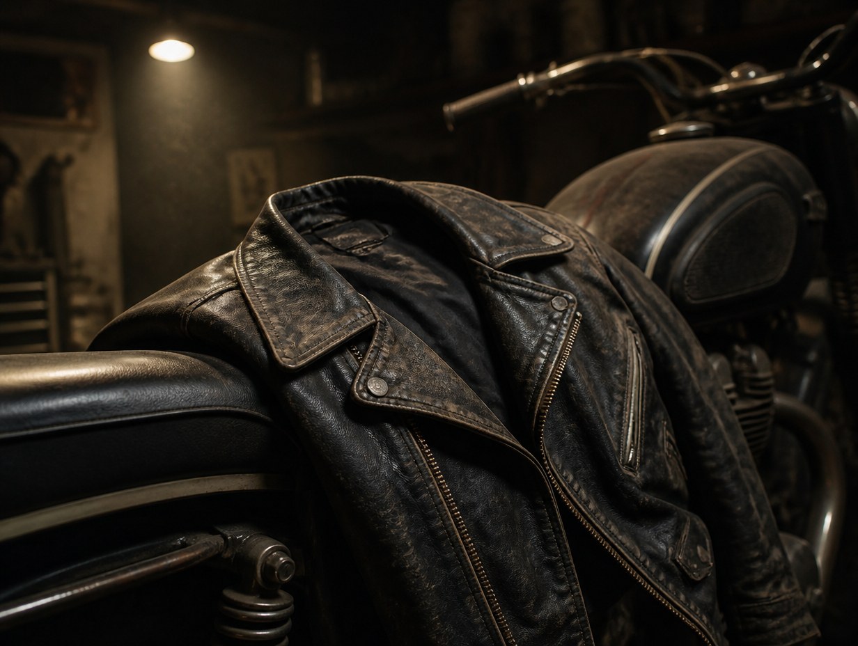 AI-generated leather jacket mockup sample