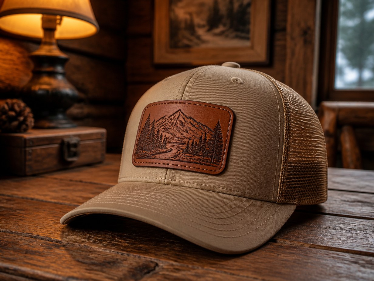 AI-generated leather patch hat mockup sample
