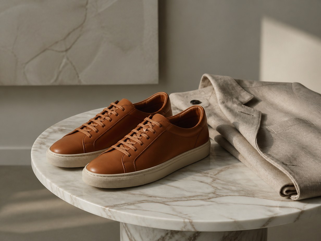 AI-generated leather sneakers mockup sample