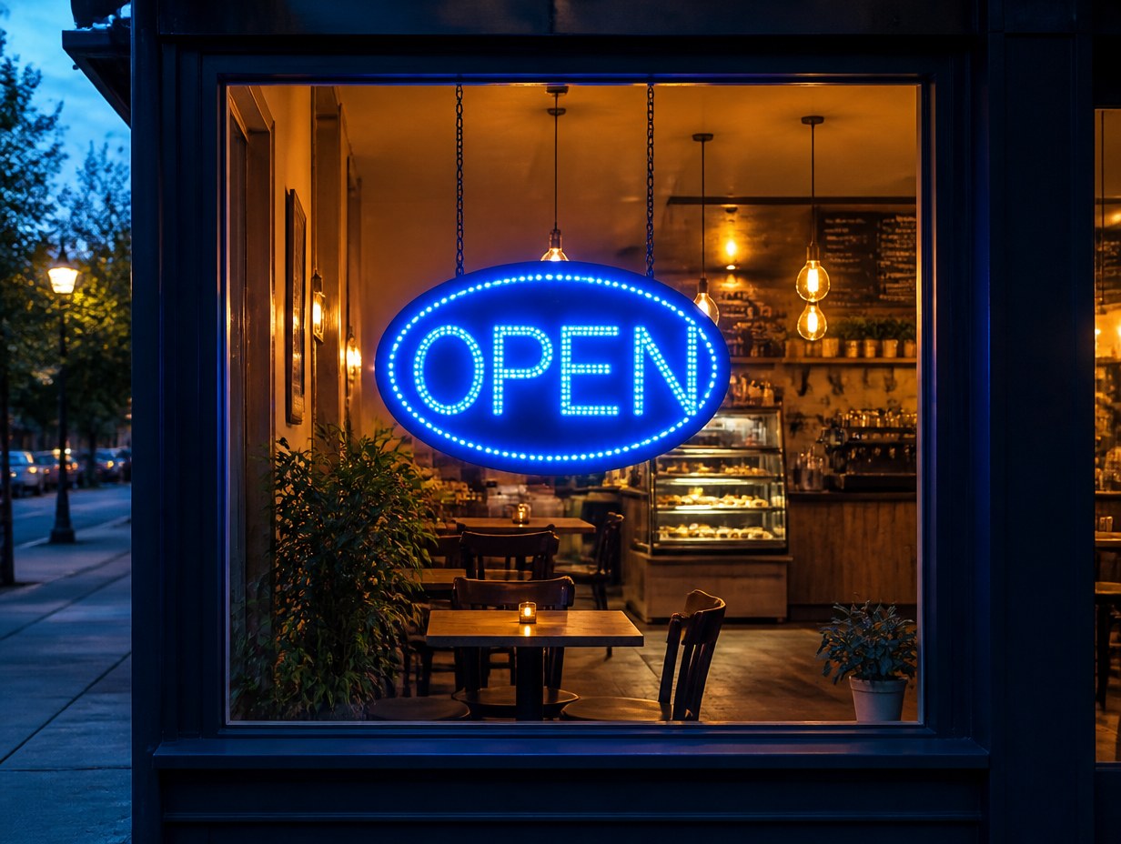 AI-generated led open sign mockup sample