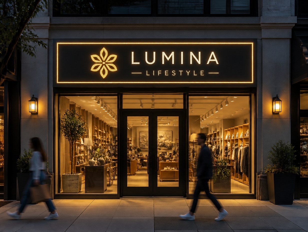 AI-generated led storefront sign mockup sample