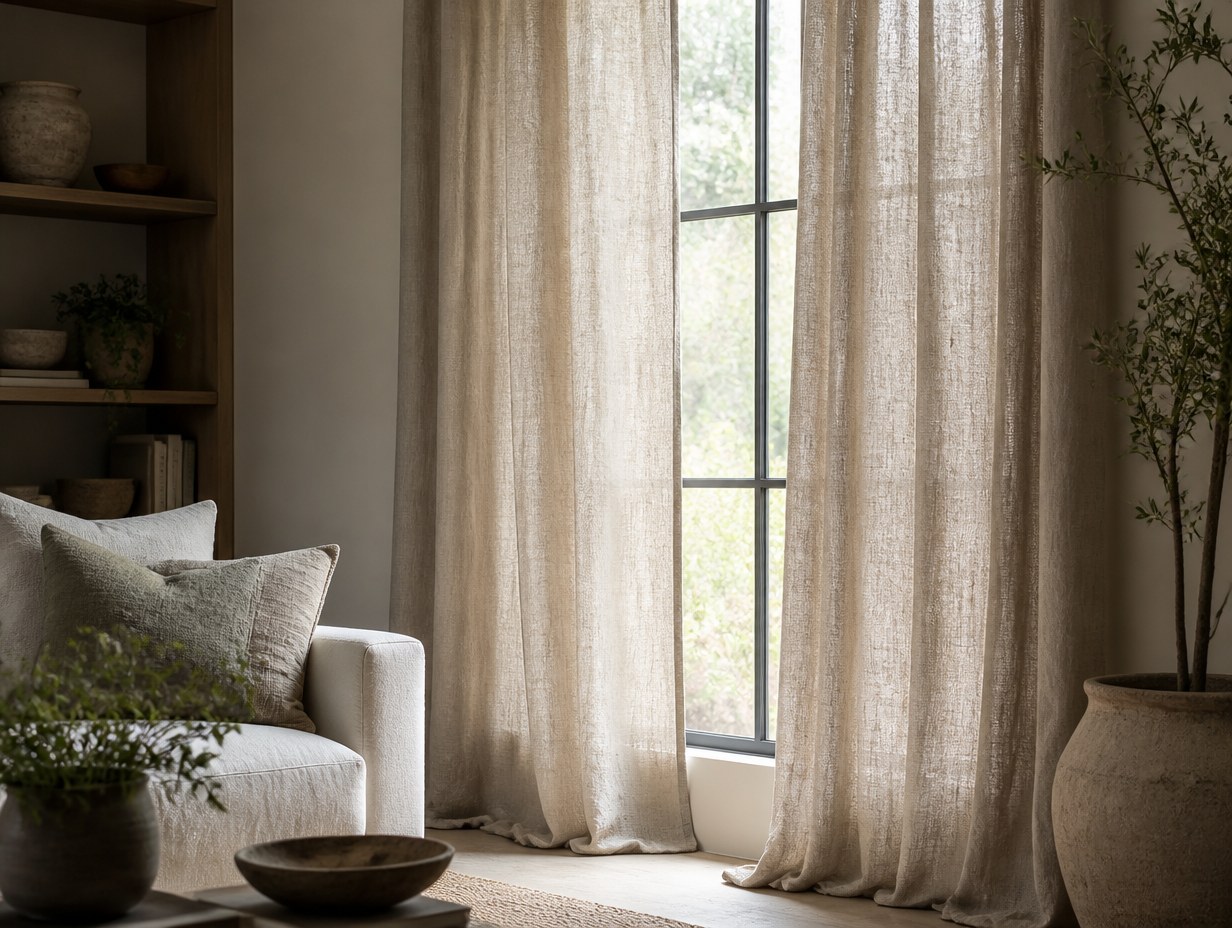 AI-generated linen curtain mockup sample