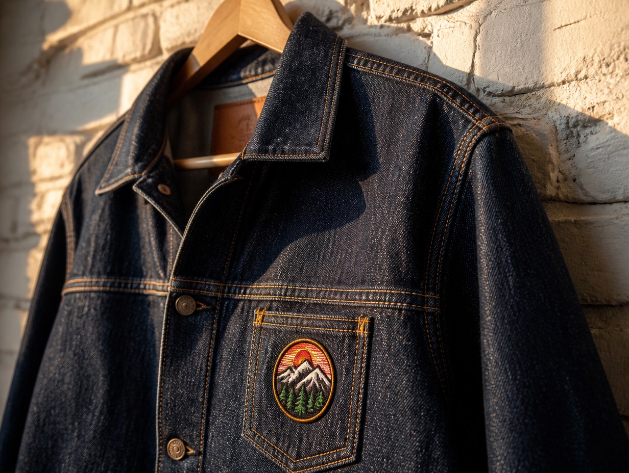 AI-generated logo on denim mockup sample