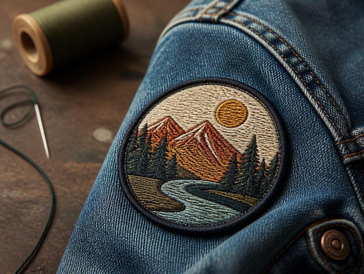 AI-generated logo on fabric patch mockup sample