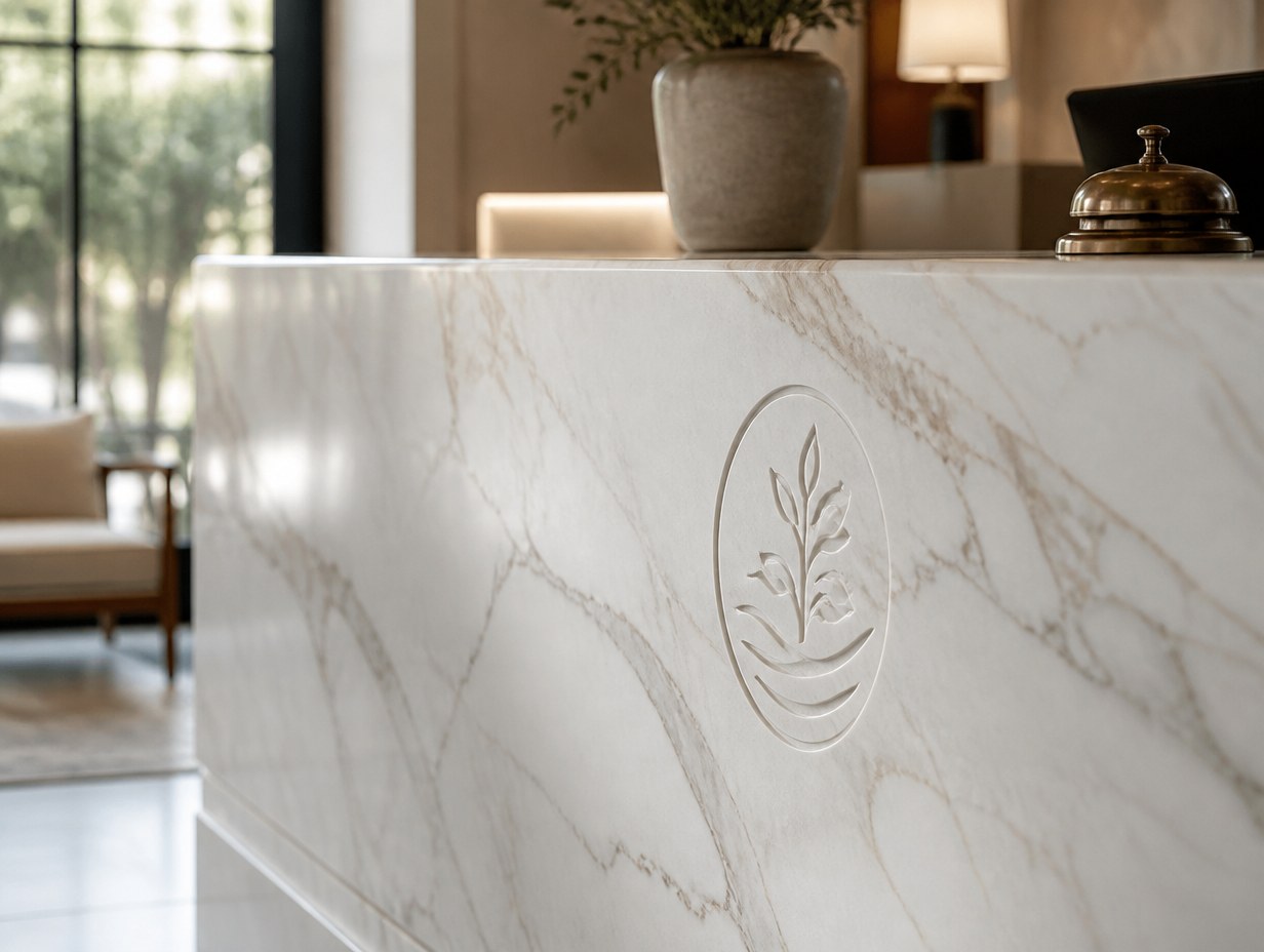 AI-generated logo on marble mockup sample