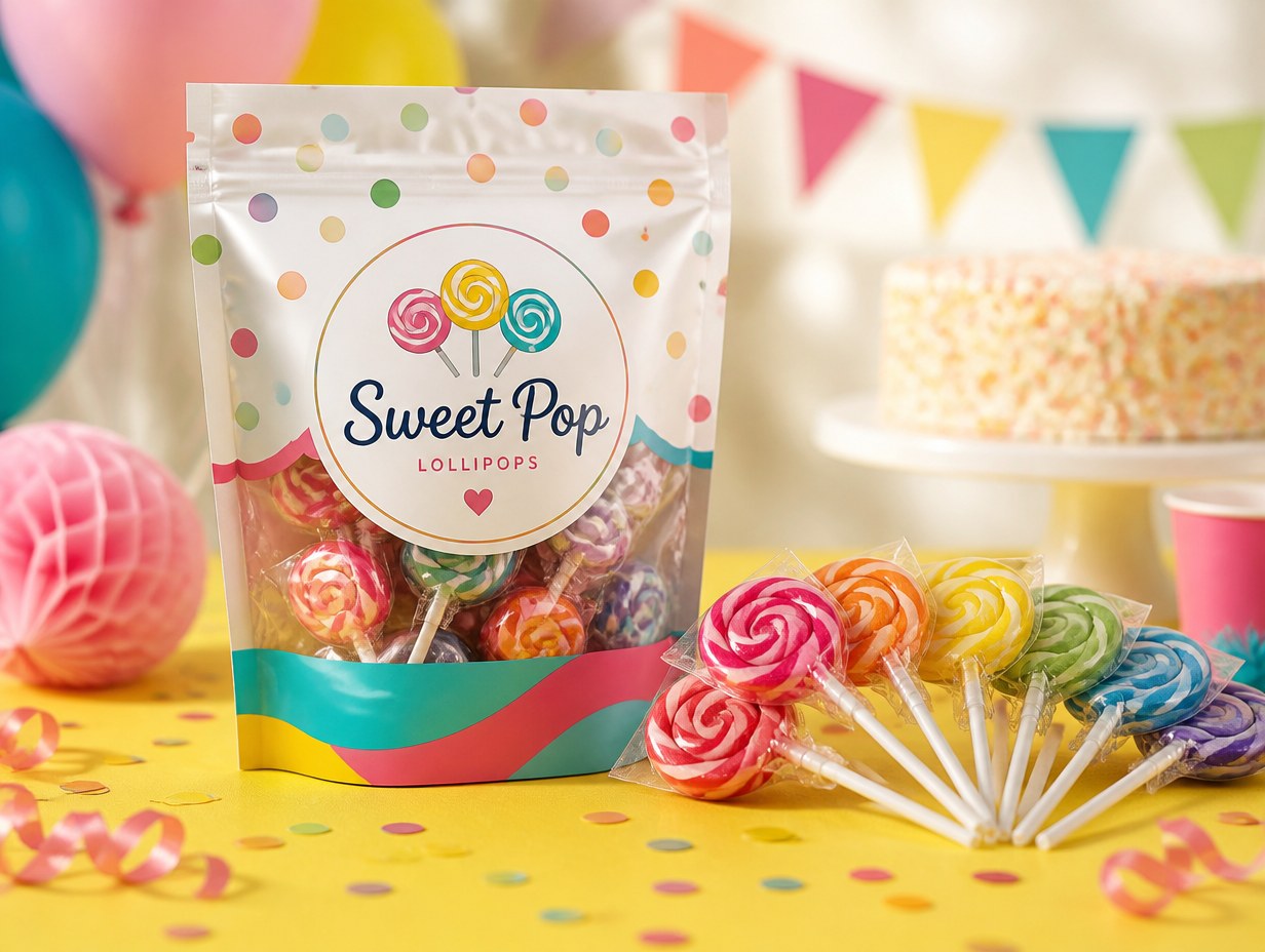 AI-generated lollipop bag mockup sample