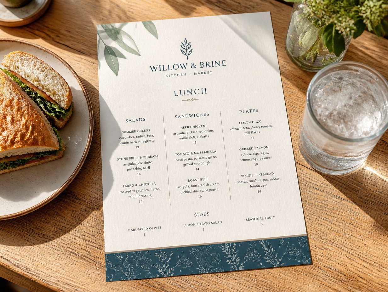 AI-generated lunch menu mockup sample