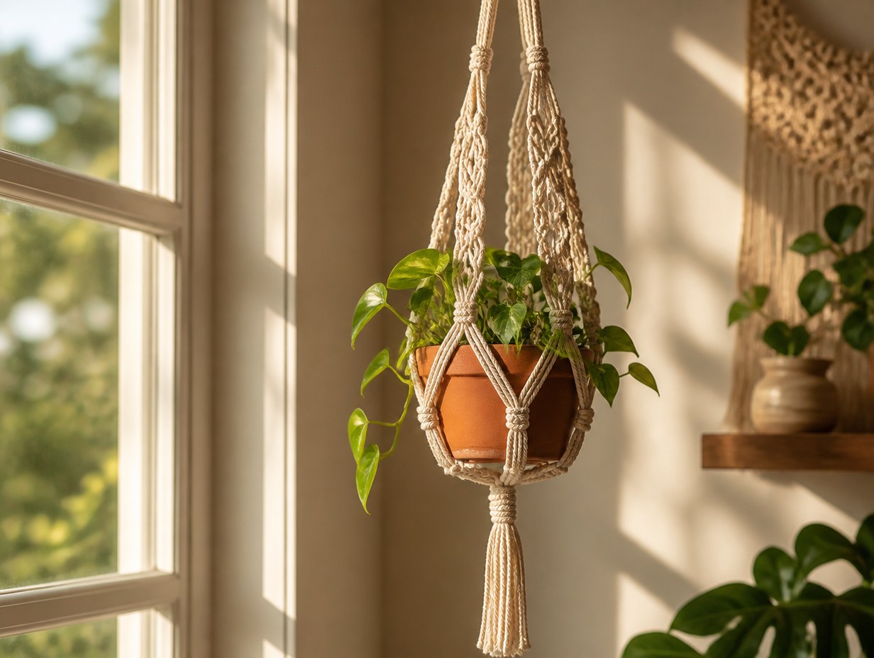 AI-generated macrame plant hanger mockup sample
