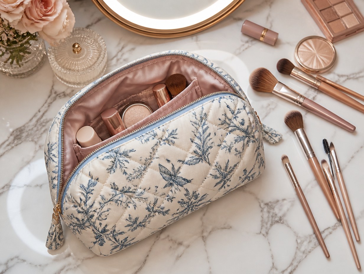 AI-generated makeup bag mockup sample