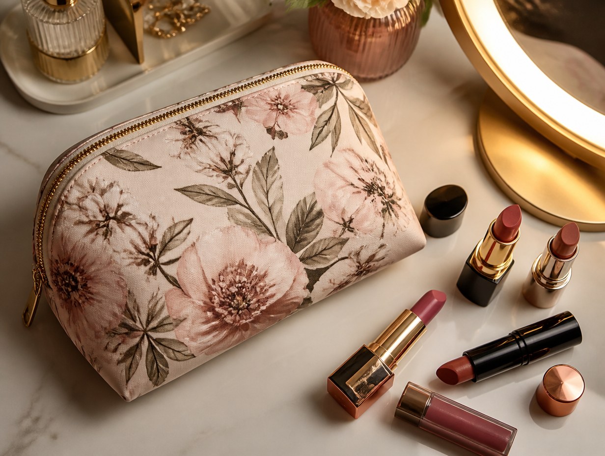AI-generated makeup pouch mockup sample