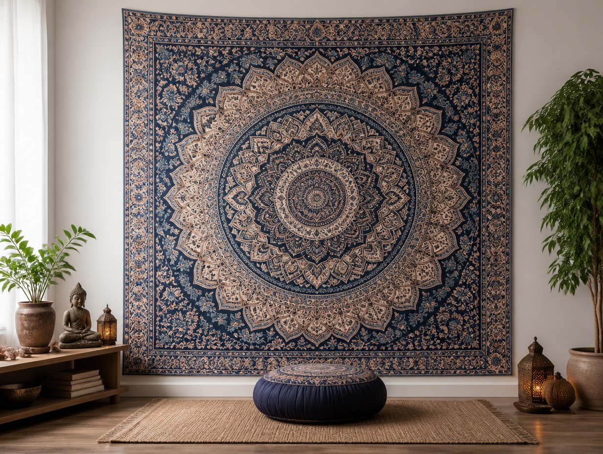 AI-generated mandala tapestry mockup sample