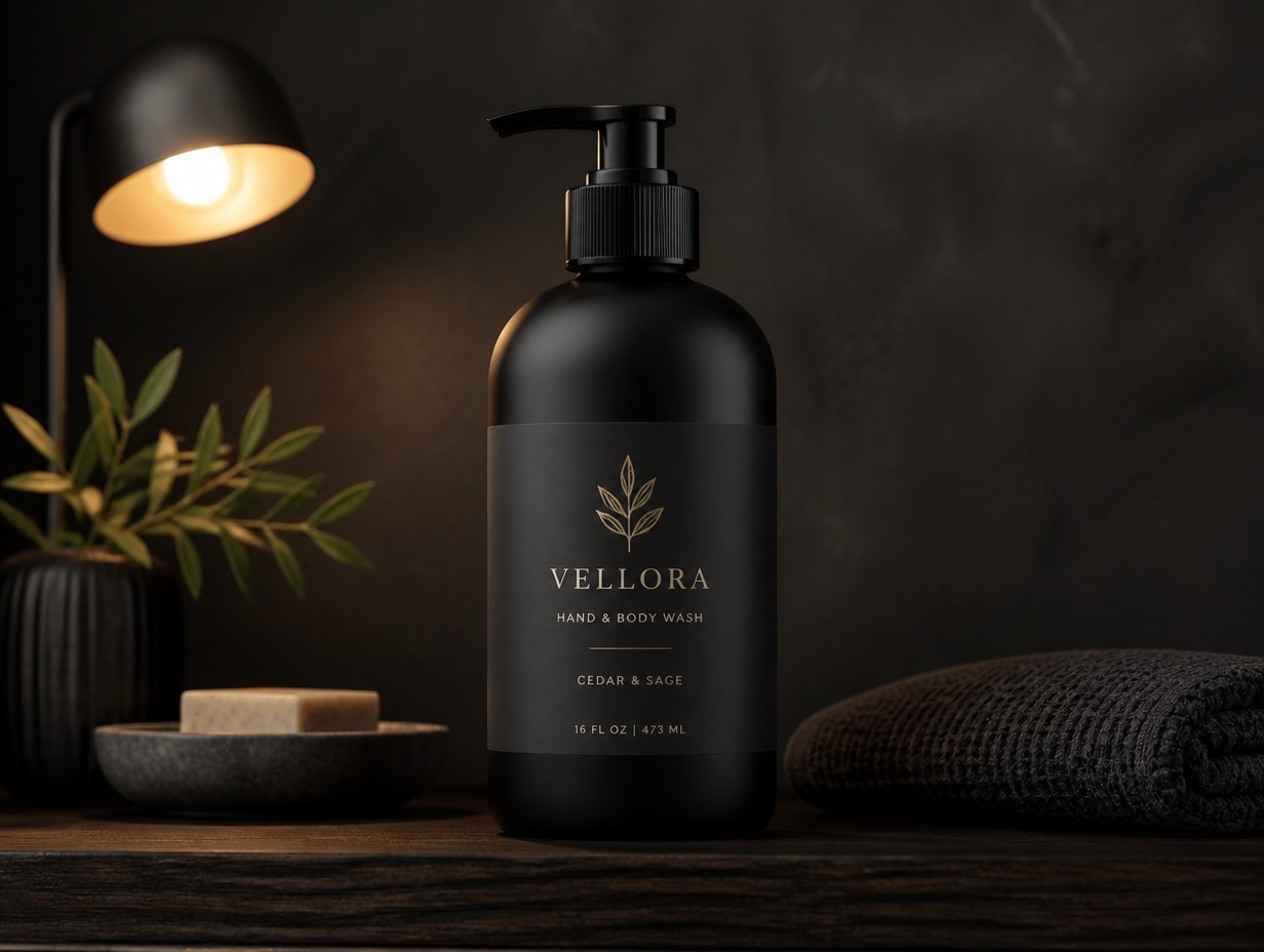 AI-generated matte black bottle mockup sample