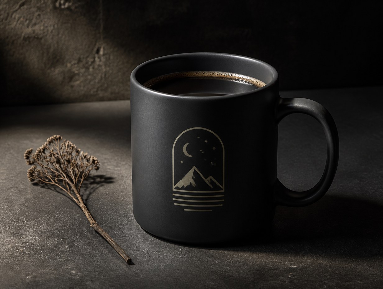 AI-generated matte black mug mockup sample