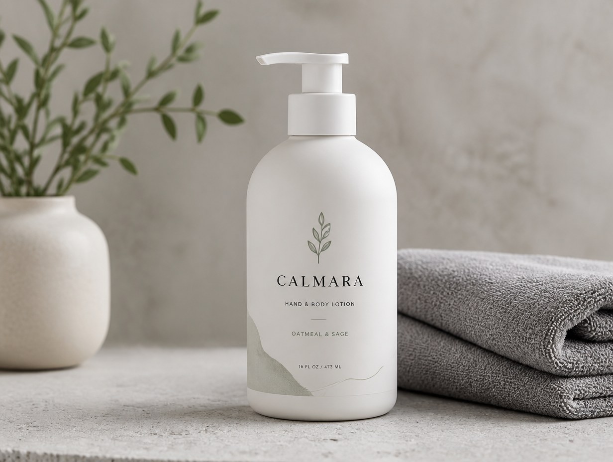 AI-generated matte pump bottle mockup sample