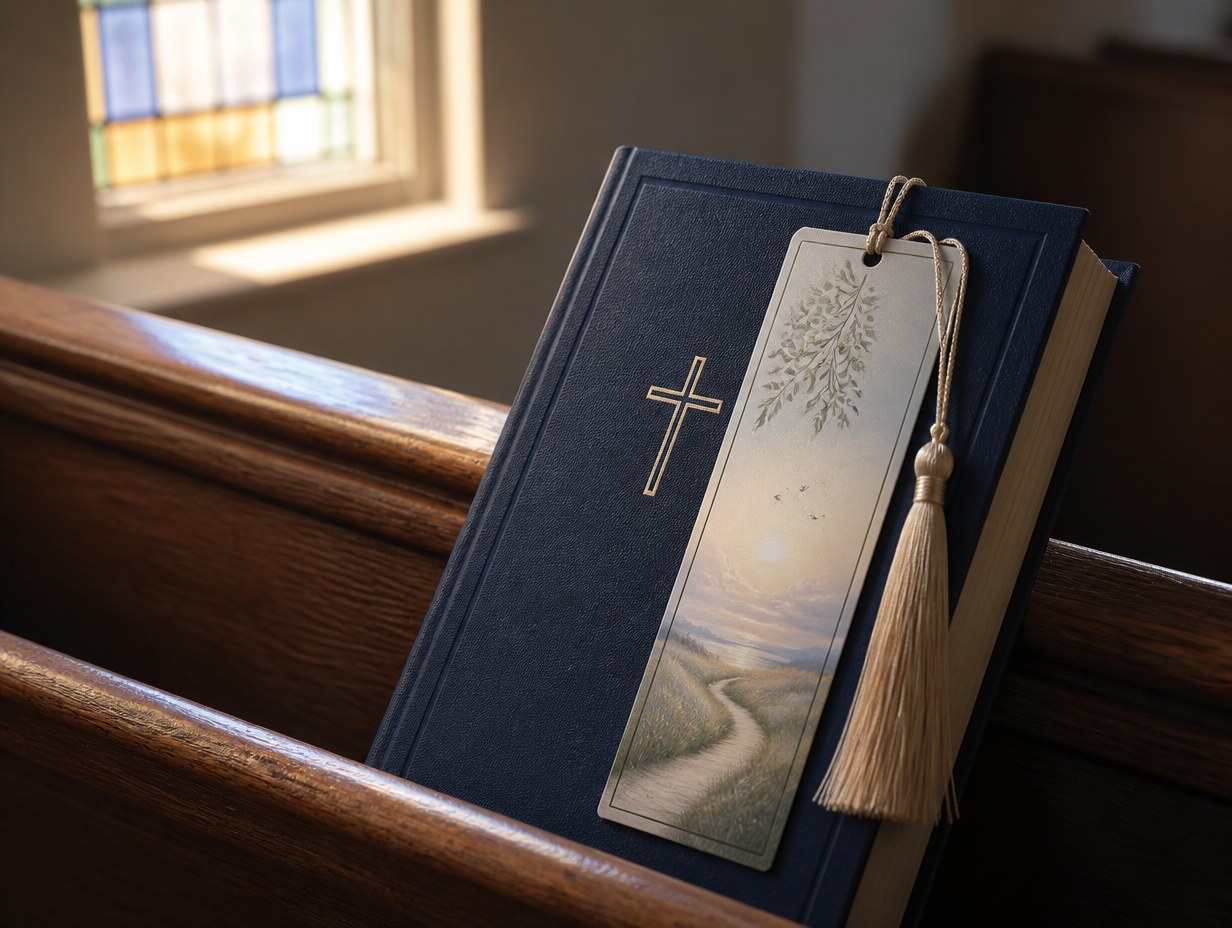 AI-generated memorial bookmark mockup sample