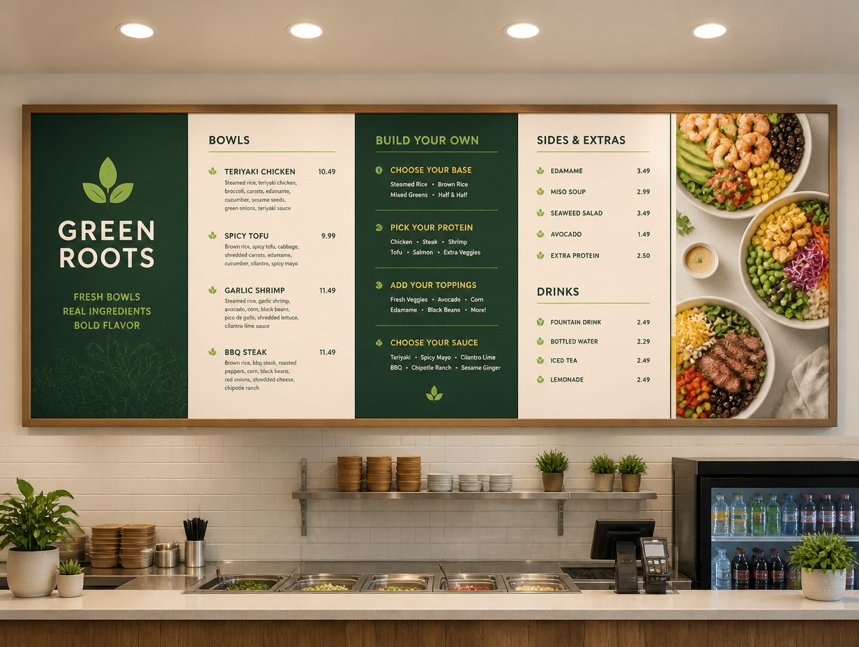 AI-generated menu board mockup sample