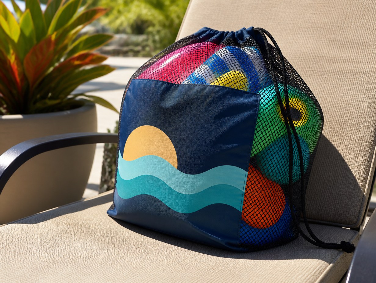 AI-generated mesh drawstring bag mockup sample