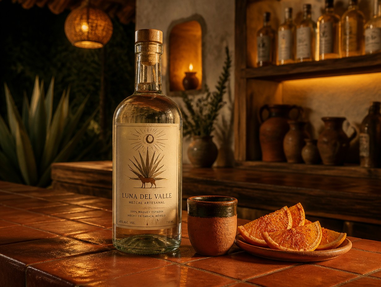 AI-generated mezcal bottle mockup sample