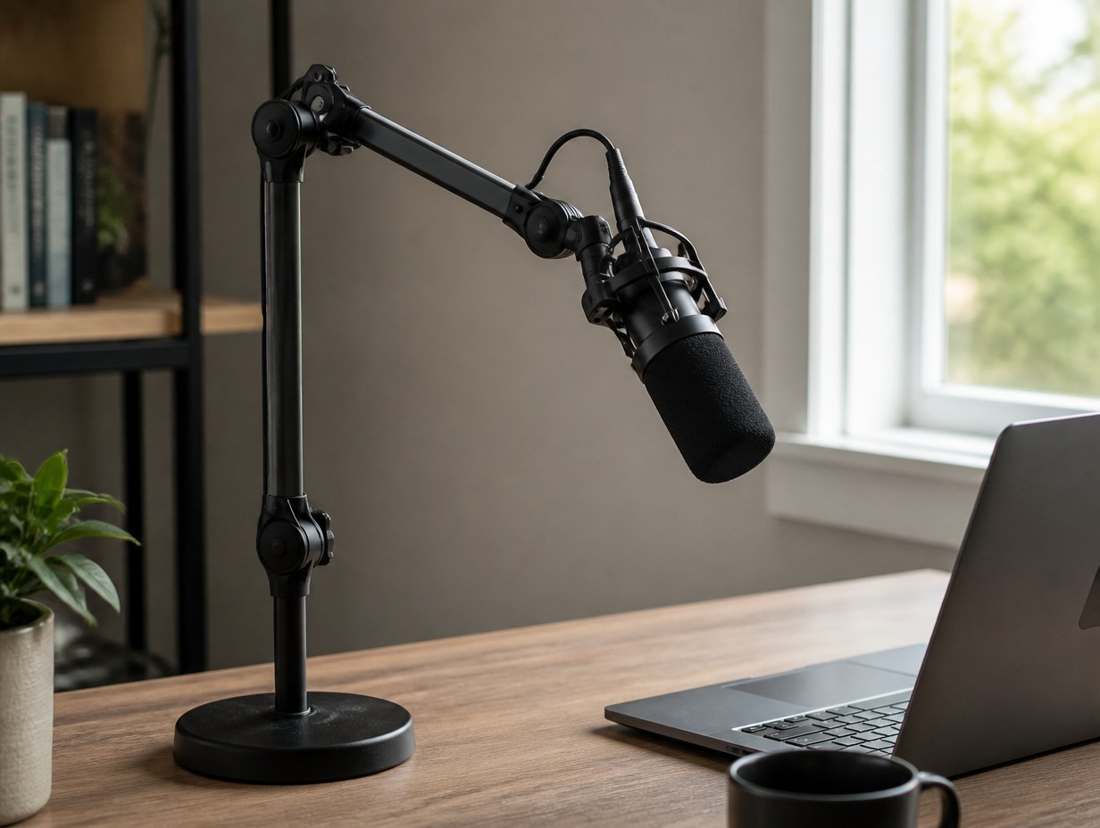 AI-generated microphone stand mockup sample