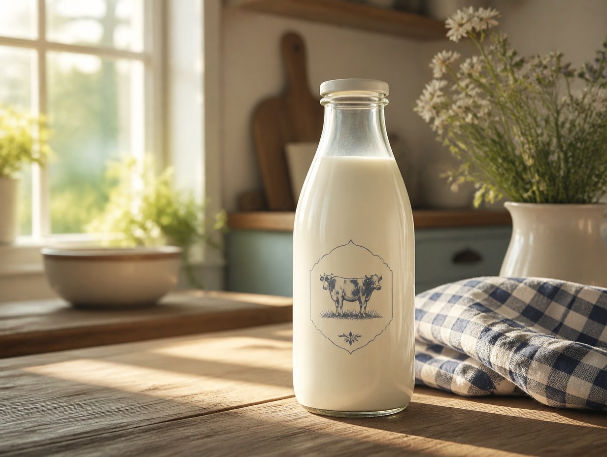 AI-generated milk bottle mockup sample