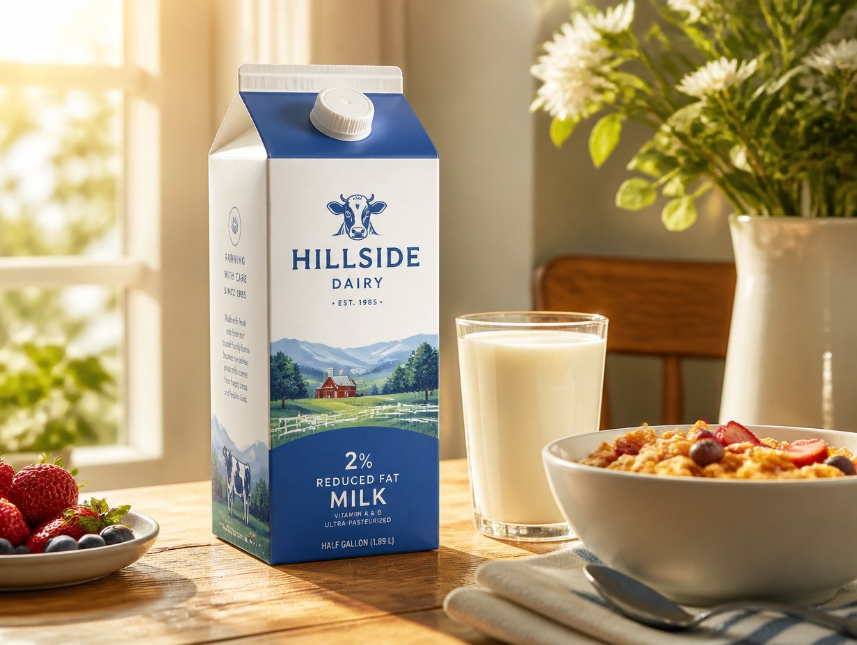 AI-generated milk carton mockup sample