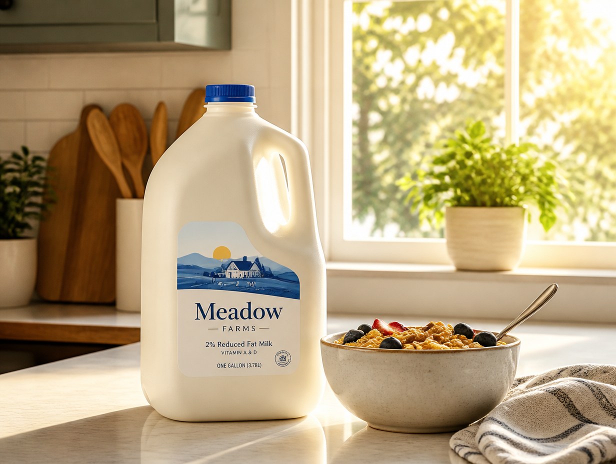 AI-generated milk jug mockup sample