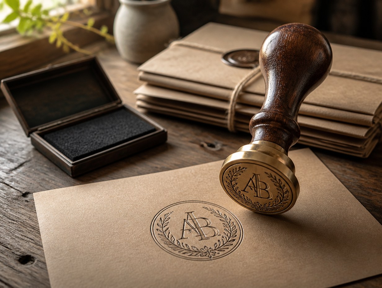AI-generated monogram stamp mockup sample