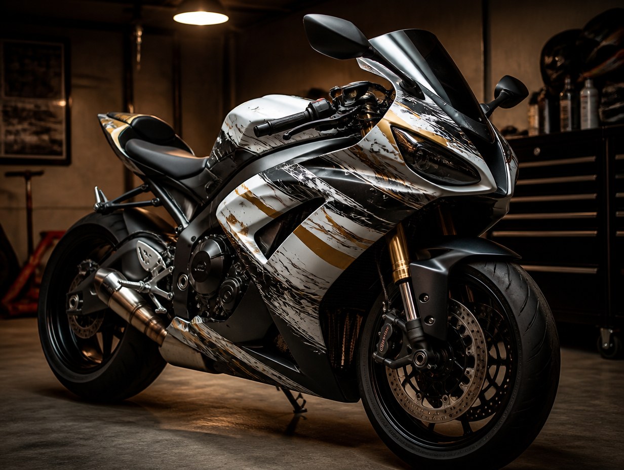 AI-generated motorcycle fairing wrap mockup sample