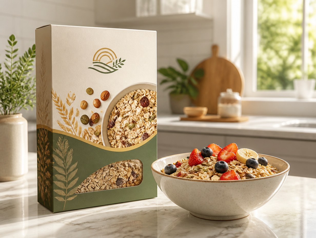 AI-generated muesli box mockup sample