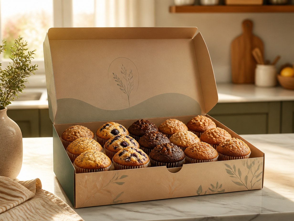AI-generated muffin box mockup sample