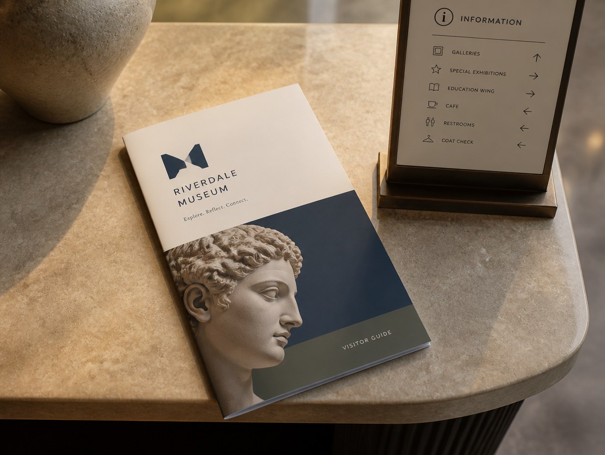 AI-generated museum brochure mockup sample