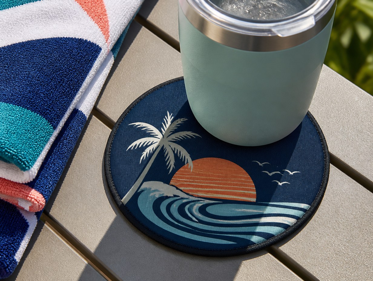 AI-generated neoprene coaster mockup sample