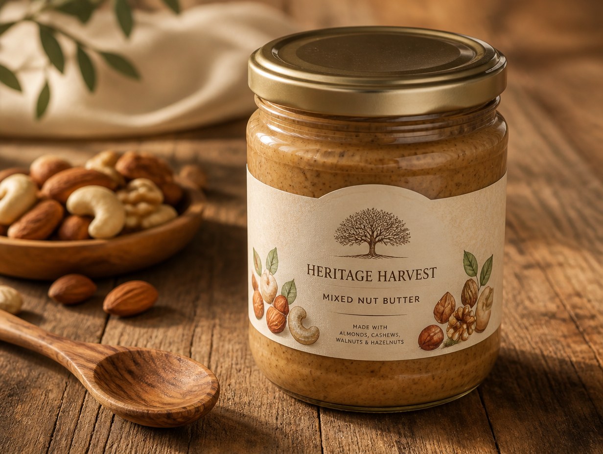 AI-generated nut butter label mockup sample