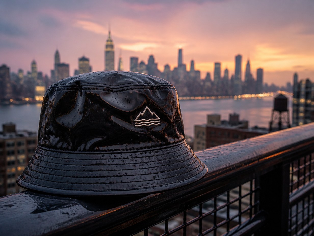 AI-generated nylon bucket hat mockup sample