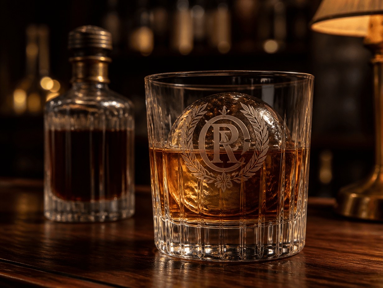 AI-generated old fashioned glass mockup sample