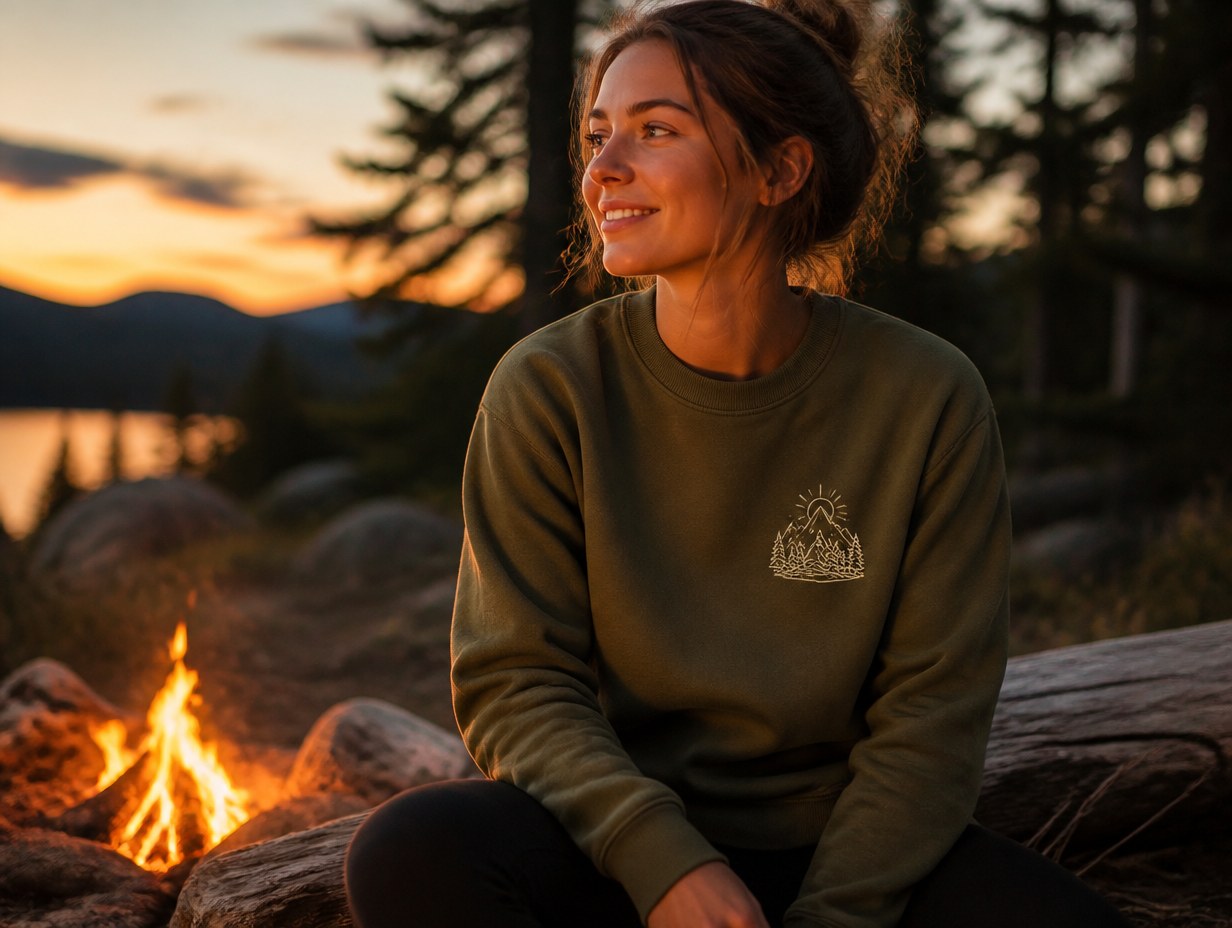 AI-generated olive sweatshirt mockup sample