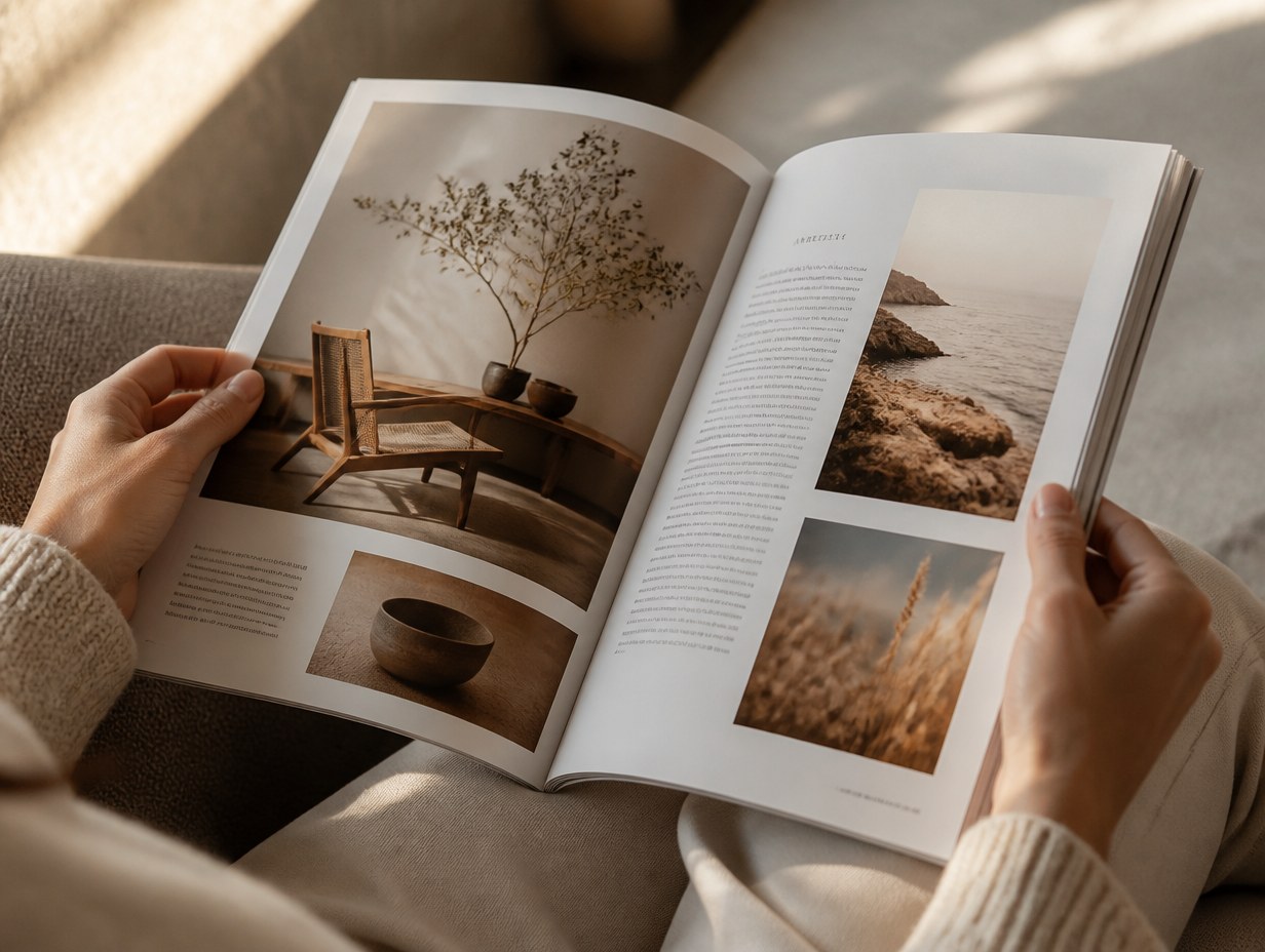 AI-generated open magazine mockup sample
