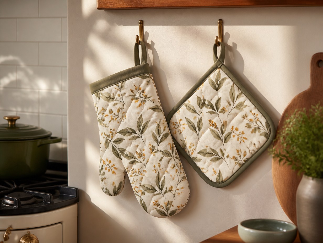 AI-generated oven mitt set mockup sample