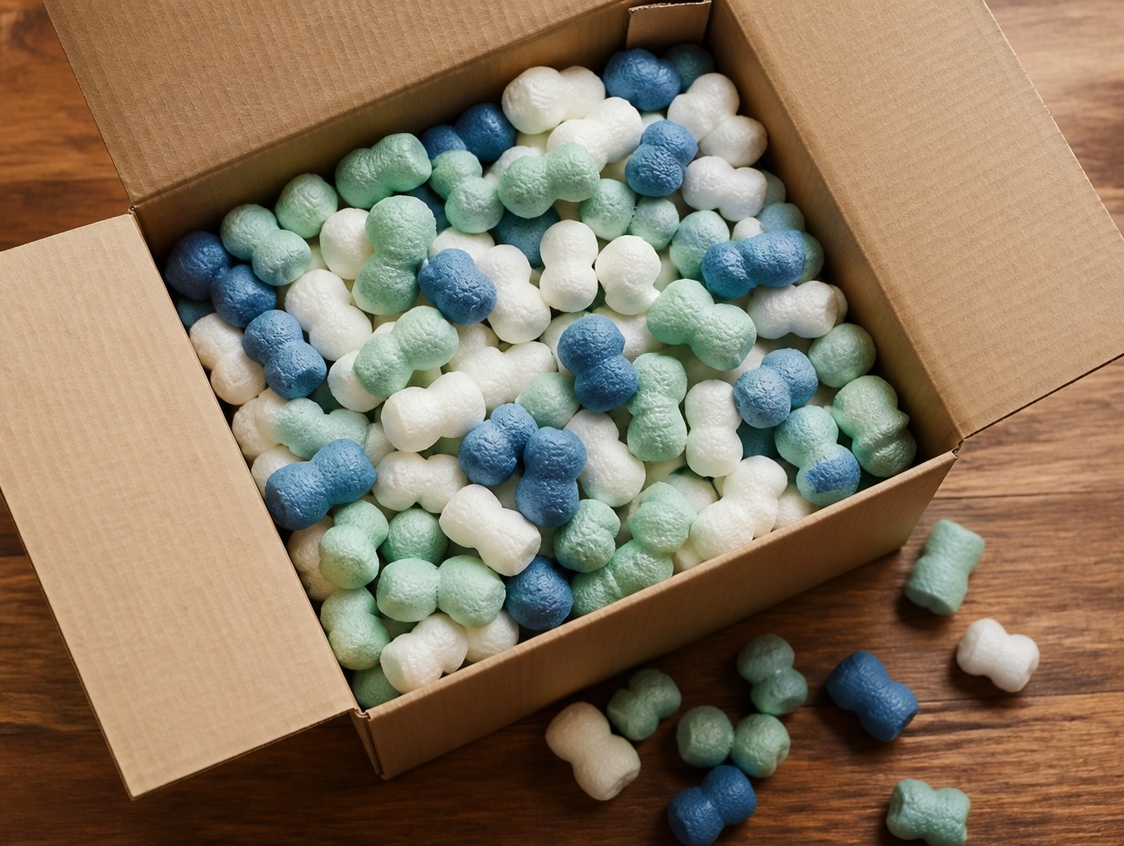 AI-generated packing peanuts mockup sample