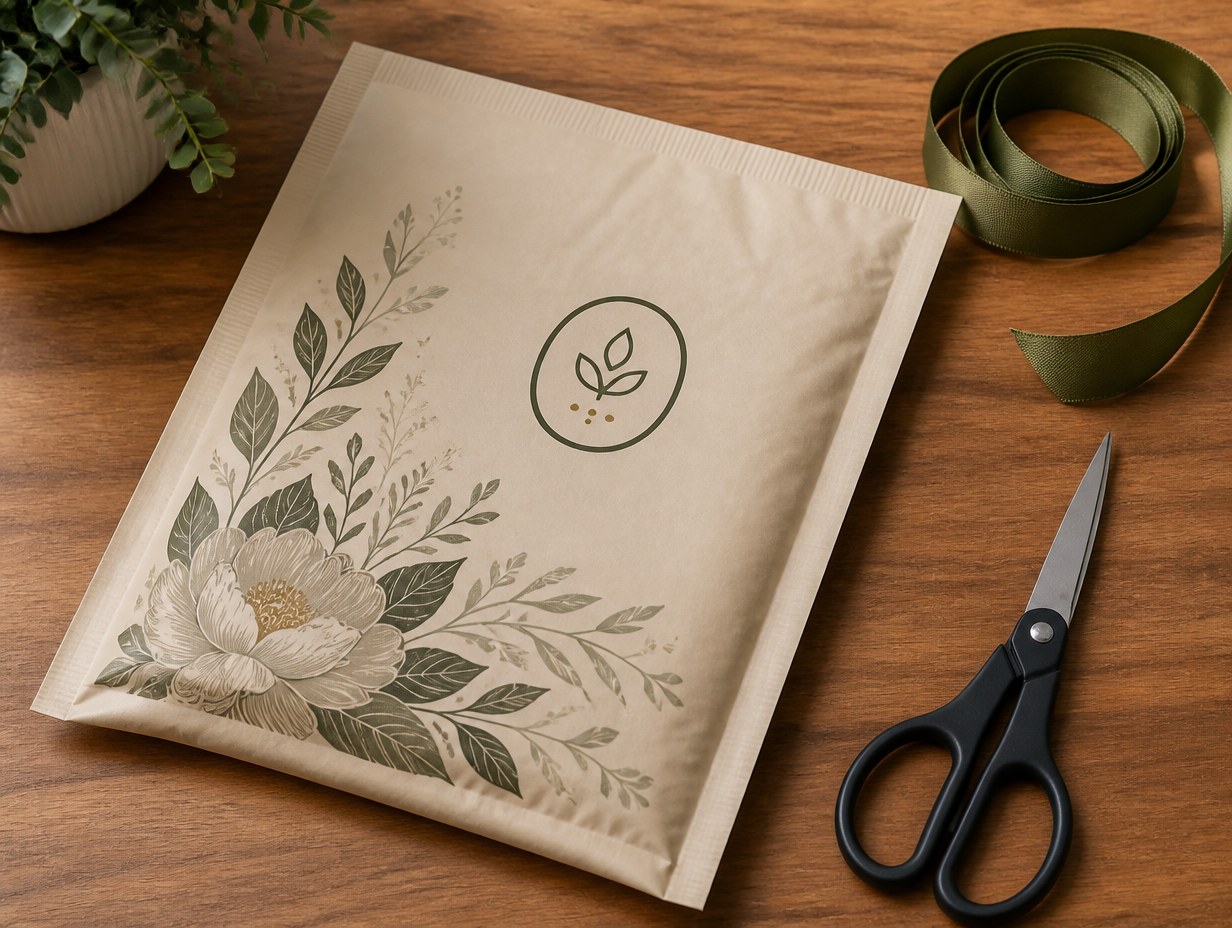 AI-generated padded envelope mockup sample