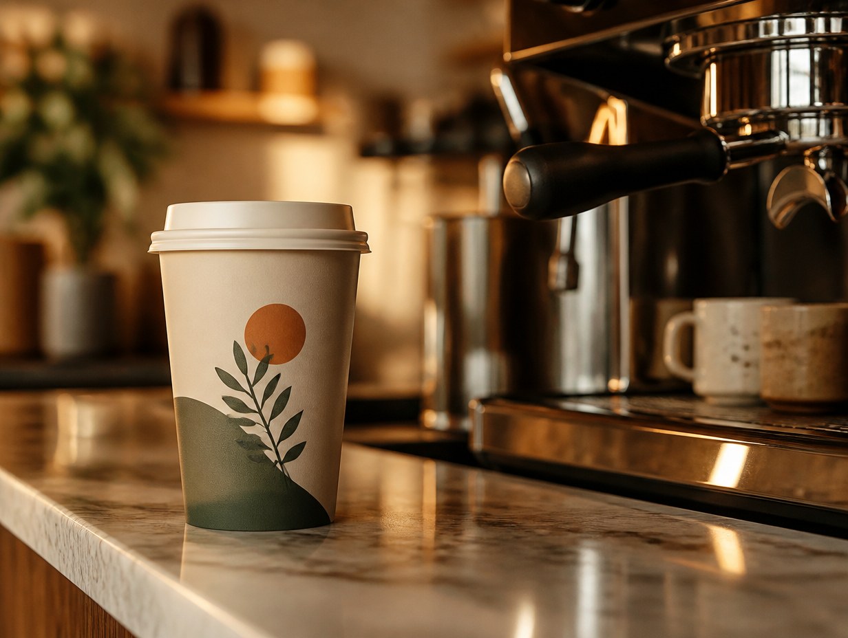 AI-generated paper cup mockup sample
