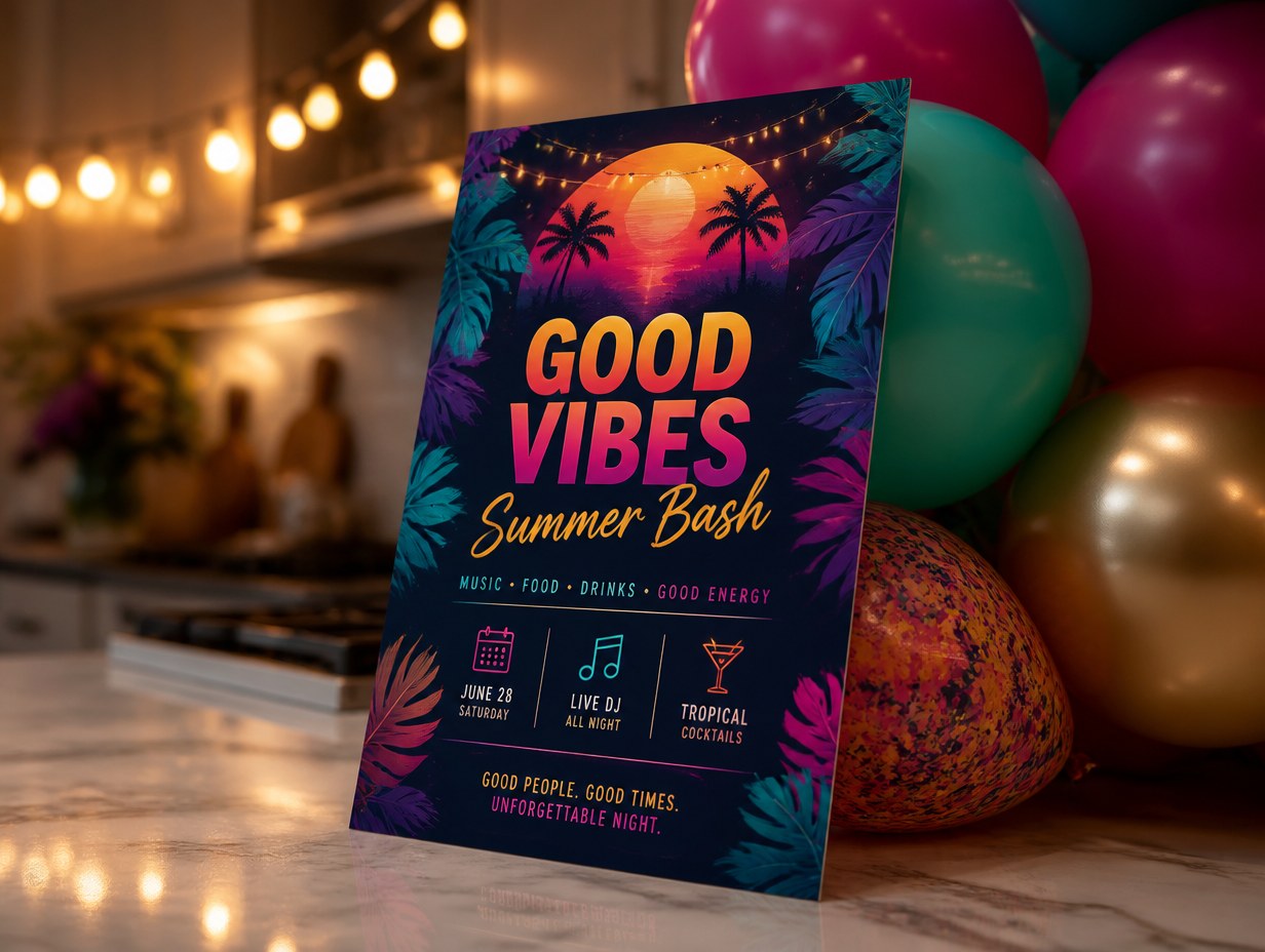 AI-generated party flyer mockup sample