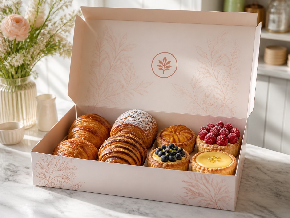 AI-generated pastry box mockup sample