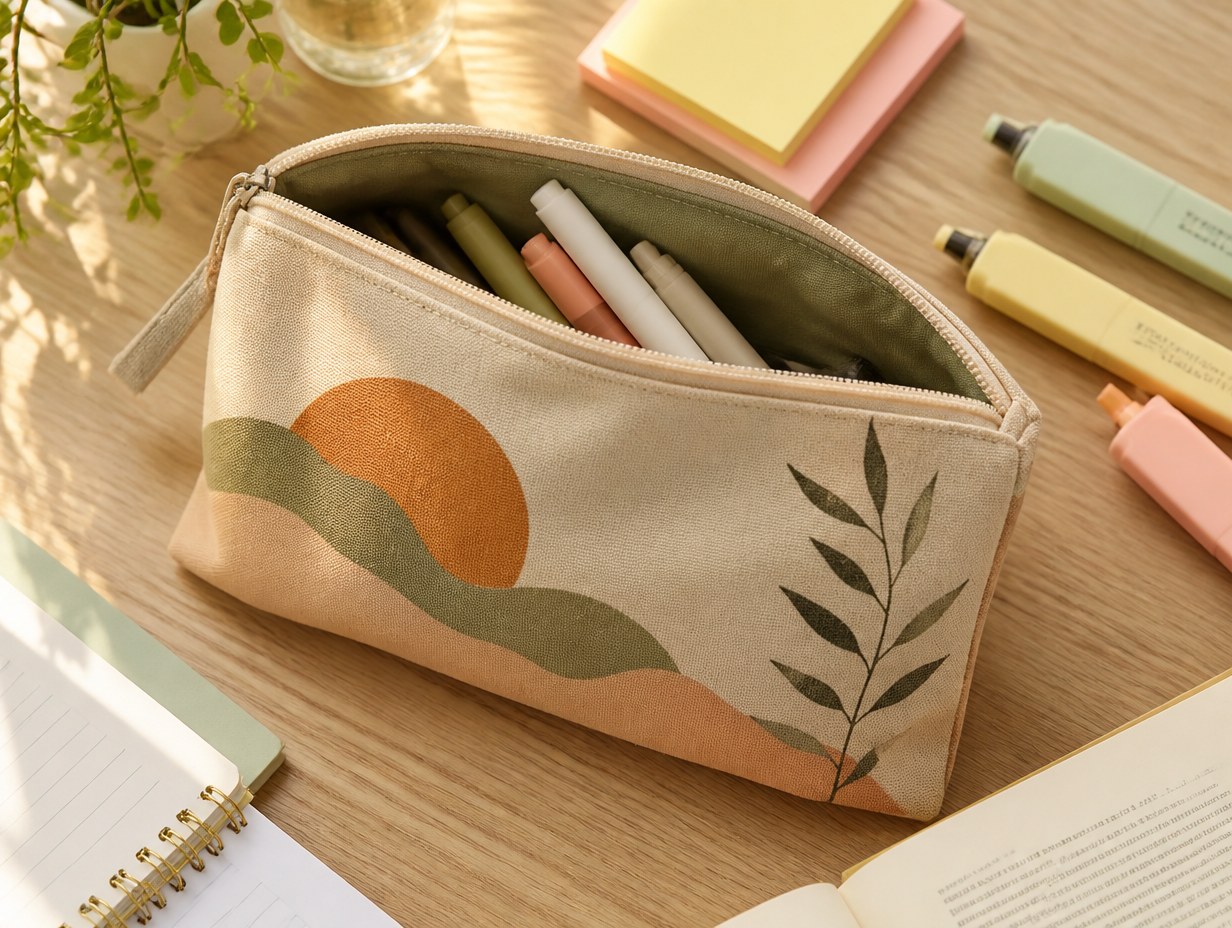 AI-generated pencil pouch mockup sample